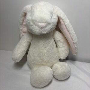 Mud Pie White Bunny Rabbit Plush Stuffed Animal White Pink Ears Sitting 12" Toy